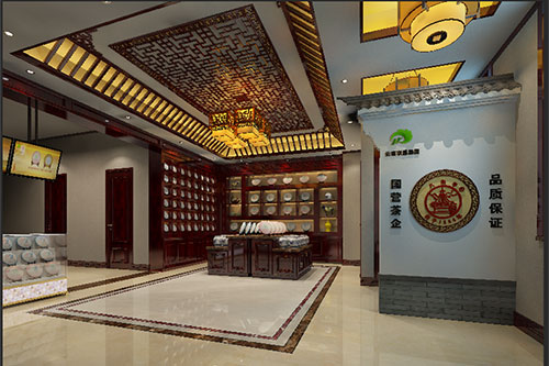 清远古朴典雅的中式茶叶店大堂设计效果图